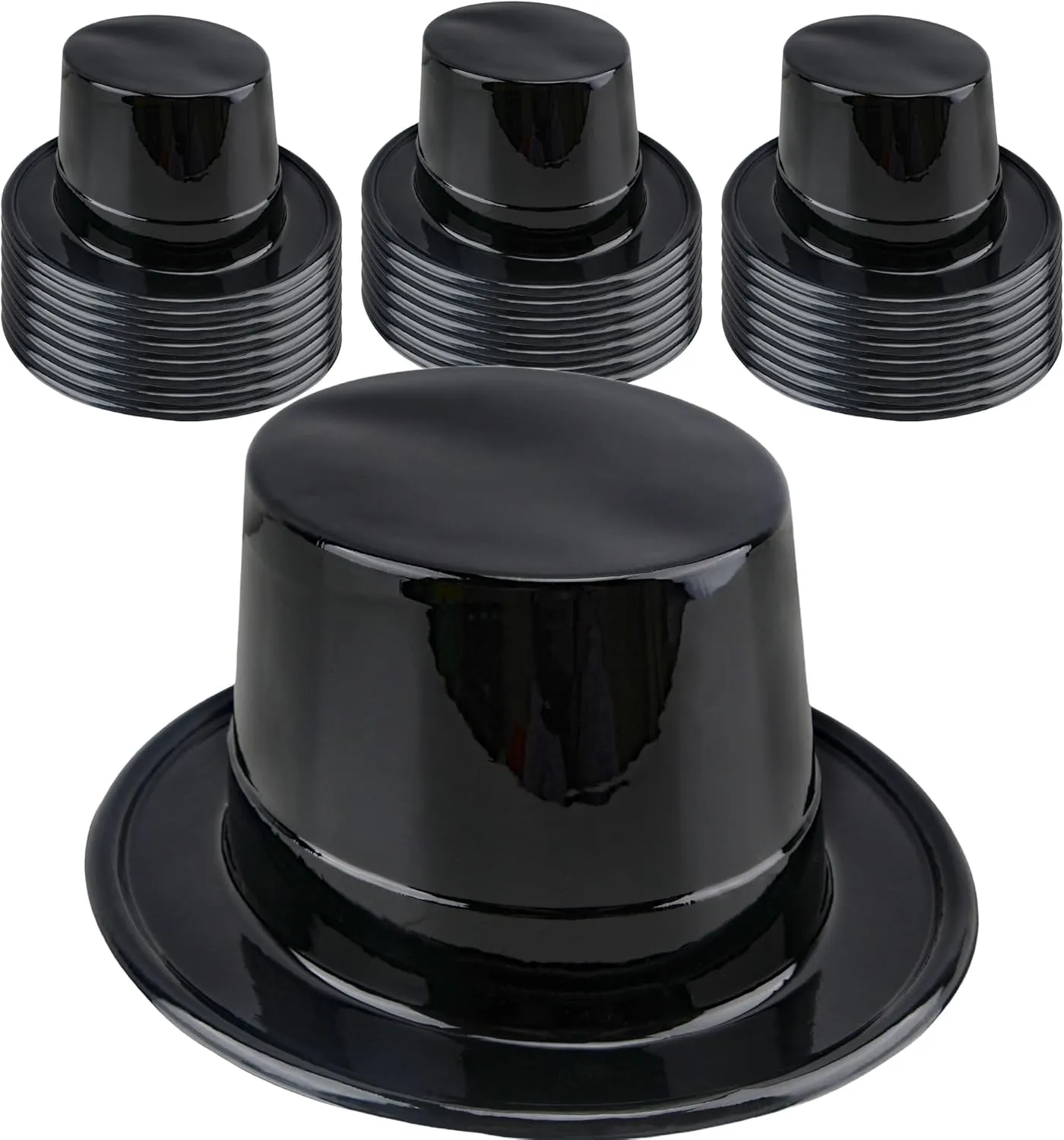 24 Pcs Adult Black Top Hats Bulk Plastic Magician Hat Dress Up Hat Party Top Hat for Men Women Birthday Costume Party Supplies