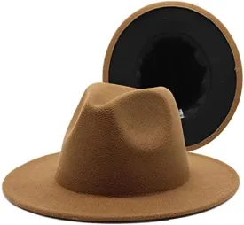 36 Color Double Woolen Felt Hat, European and American Fashion Double-Sided Color Matching Hat, Men and Women Flat Brim Jazz Hat Luopan Caps & Hats(Light Coffee Black,Large)