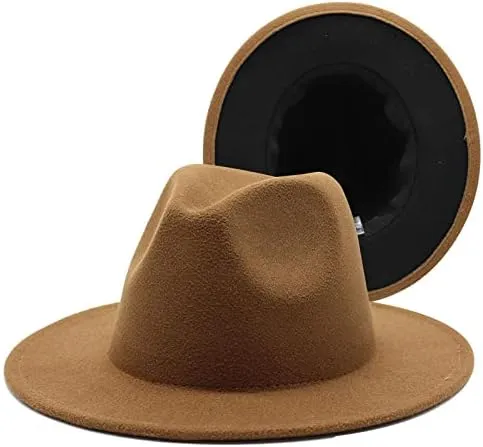 36 Color Double Woolen Felt Hat, European and American Fashion Double-Sided Color Matching Hat, Men and Women Flat Brim Jazz Hat Luopan Caps & Hats(Light Coffee Black,Large)