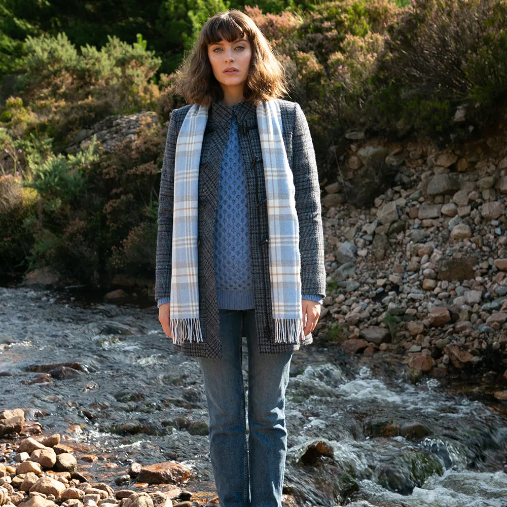 Baby Blue Check Merino Wool Scarf