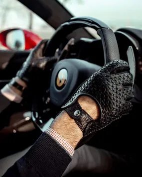 BESPOKE - Peccary Leather Driving Gloves - Black/Black