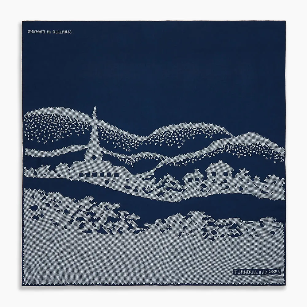 Blue Snowscape Motif Silk Extra Large Scarf