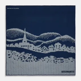 Blue Snowscape Motif Silk Extra Large Scarf