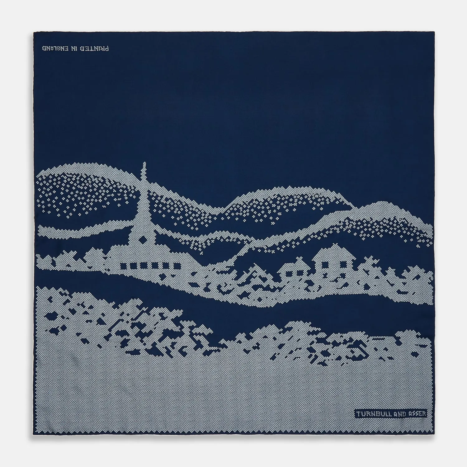 Blue Snowscape Motif Silk Extra Large Scarf
