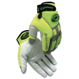 Caiman White Goat Grain Leather Multi-Activity Gloves, Large, Hi-Viz Lime Green, 2980-L