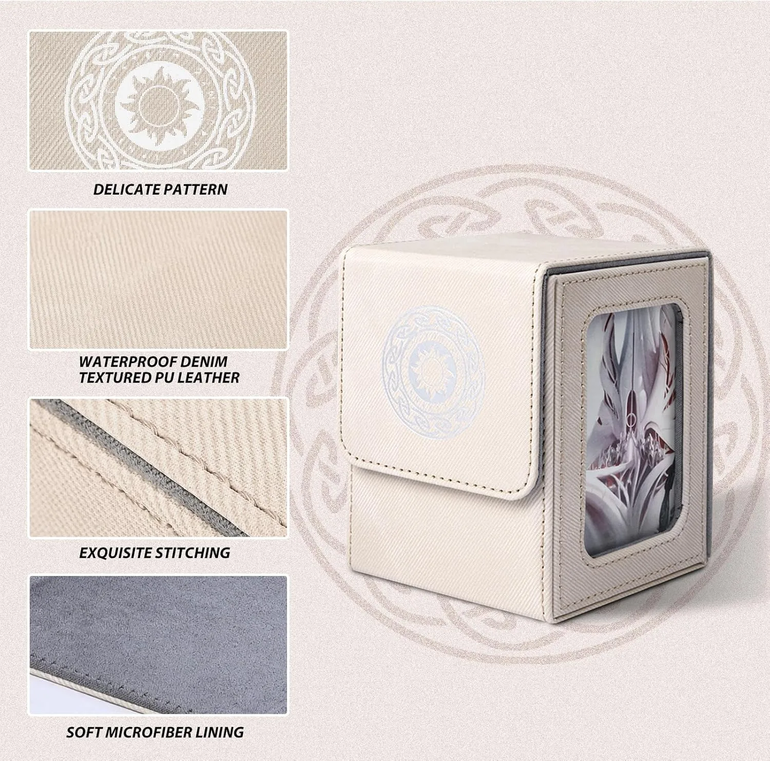 Card Deck Box for MTG with Commander Display for 100  Double Sleeved Cards, Magnetic Card Storage Box Fits for TCG Sports Trading Cards (Sand&Grey)