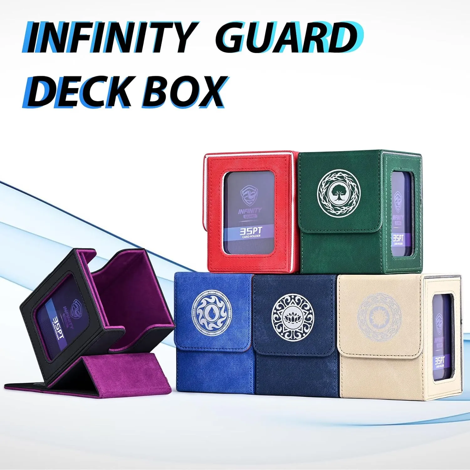 Card Deck Box for MTG with Commander Display for 100  Double Sleeved Cards, Magnetic Card Storage Box Fits for TCG Sports Trading Cards (Sand&Grey)