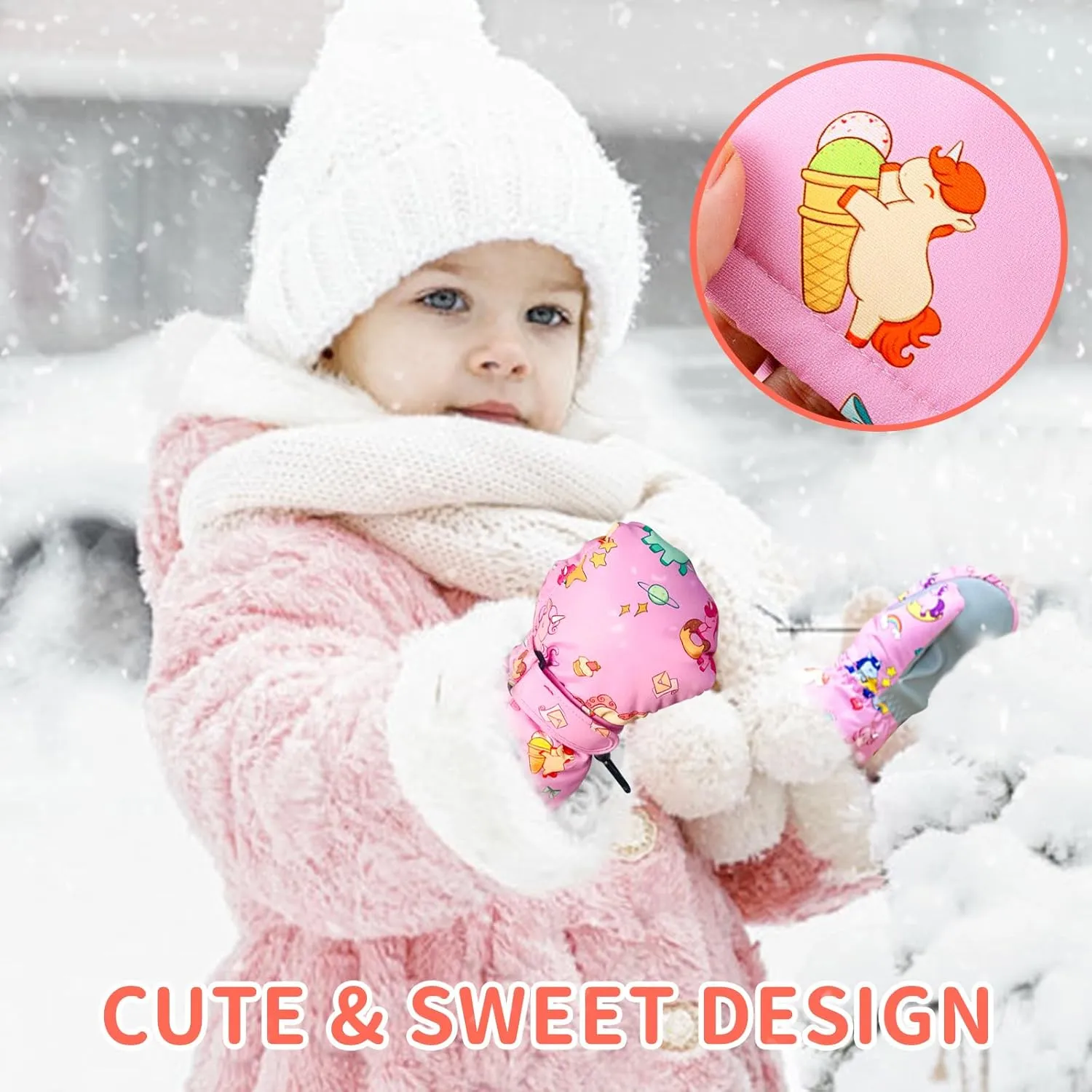Caudblor Kids Winter Mittens - Waterproof Long Cuff, Fleece, Lightweight for Skiing, Skating - Ages 2-10