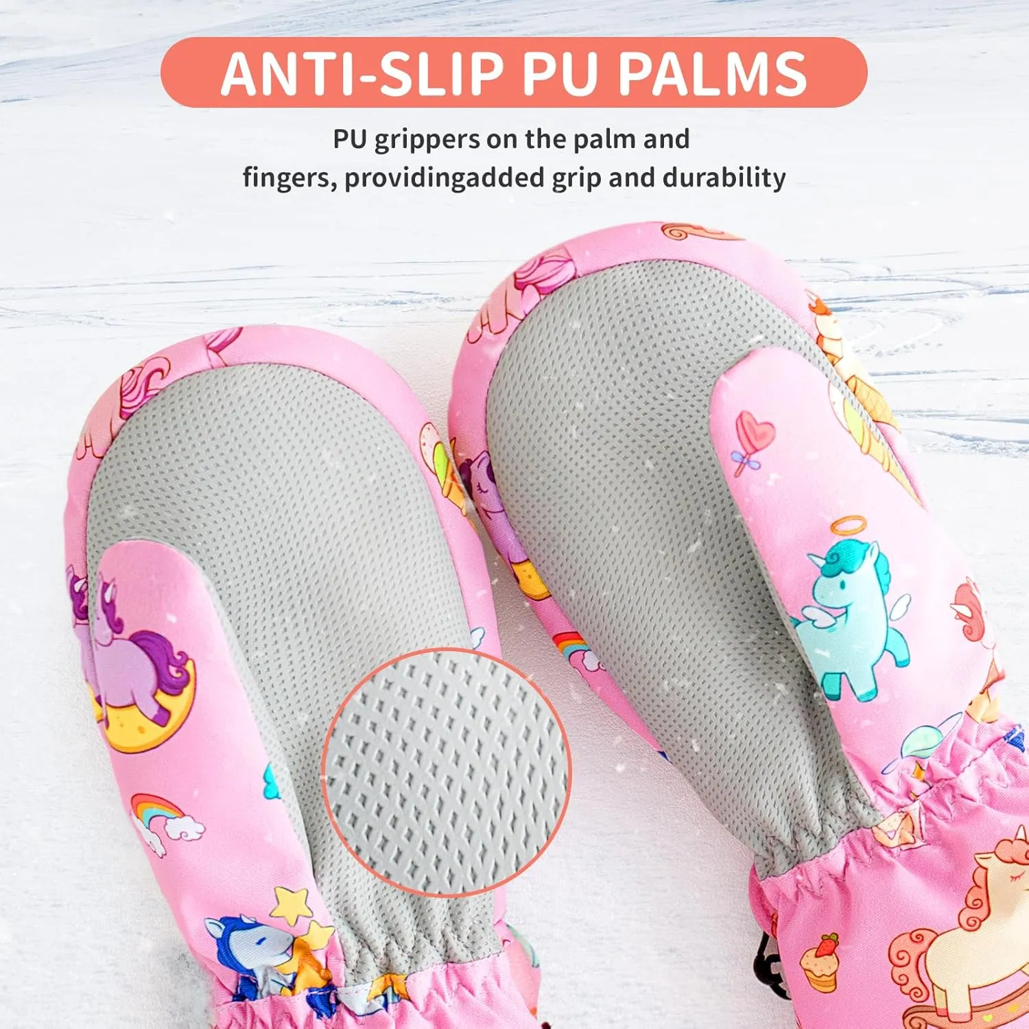 Caudblor Kids Winter Mittens - Waterproof Long Cuff, Fleece, Lightweight for Skiing, Skating - Ages 2-10