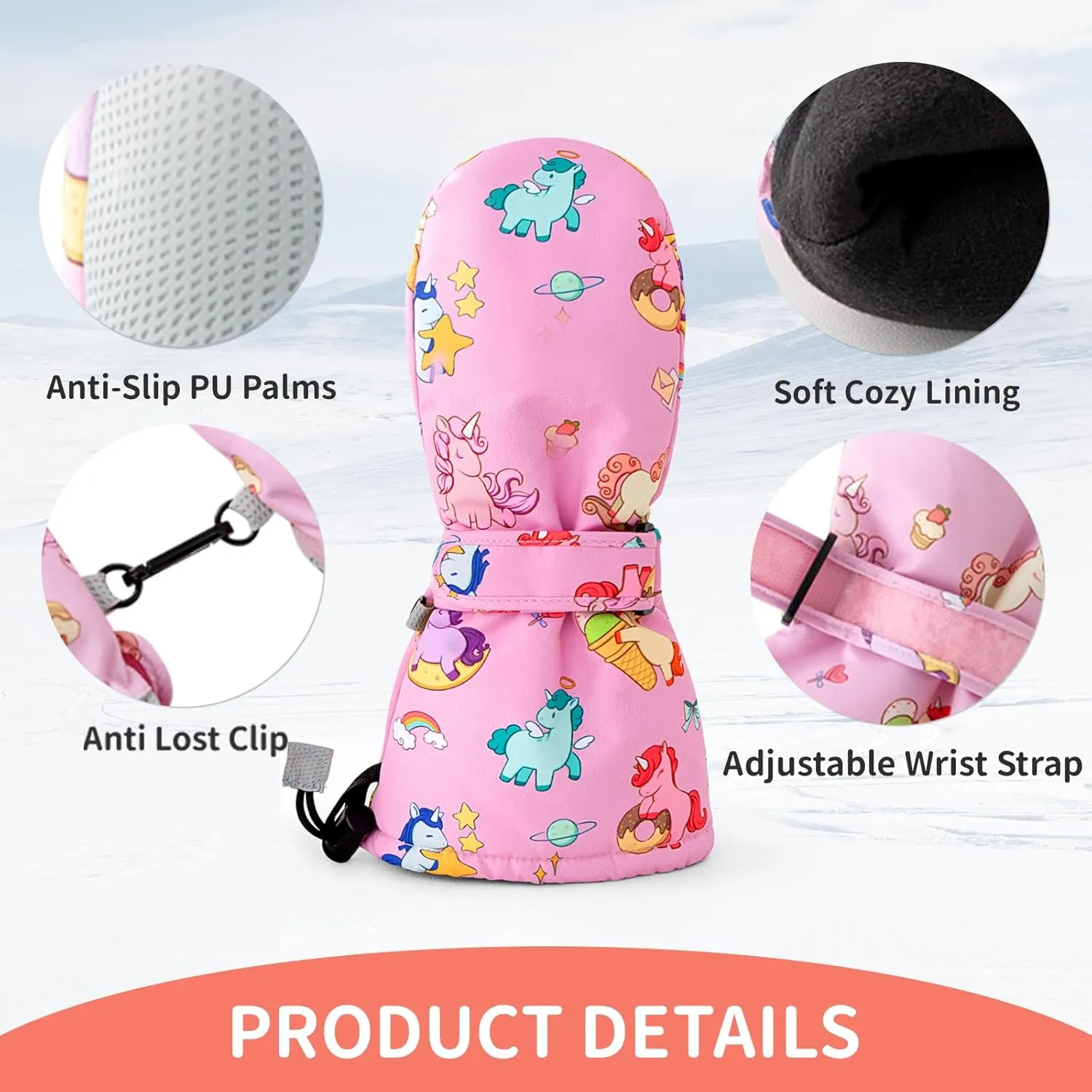 Caudblor Kids Winter Mittens - Waterproof Long Cuff, Fleece, Lightweight for Skiing, Skating - Ages 2-10