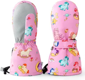 Caudblor Kids Winter Mittens - Waterproof Long Cuff, Fleece, Lightweight for Skiing, Skating - Ages 2-10