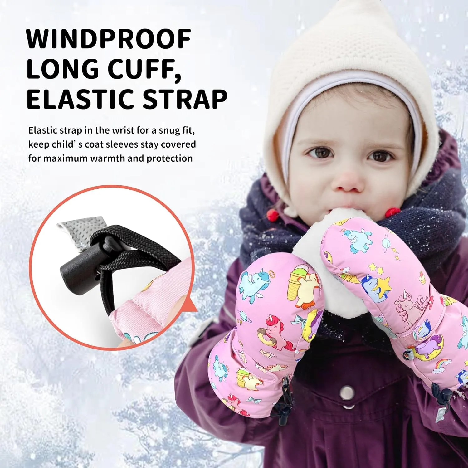 Caudblor Kids Winter Mittens - Waterproof Long Cuff, Fleece, Lightweight for Skiing, Skating - Ages 2-10