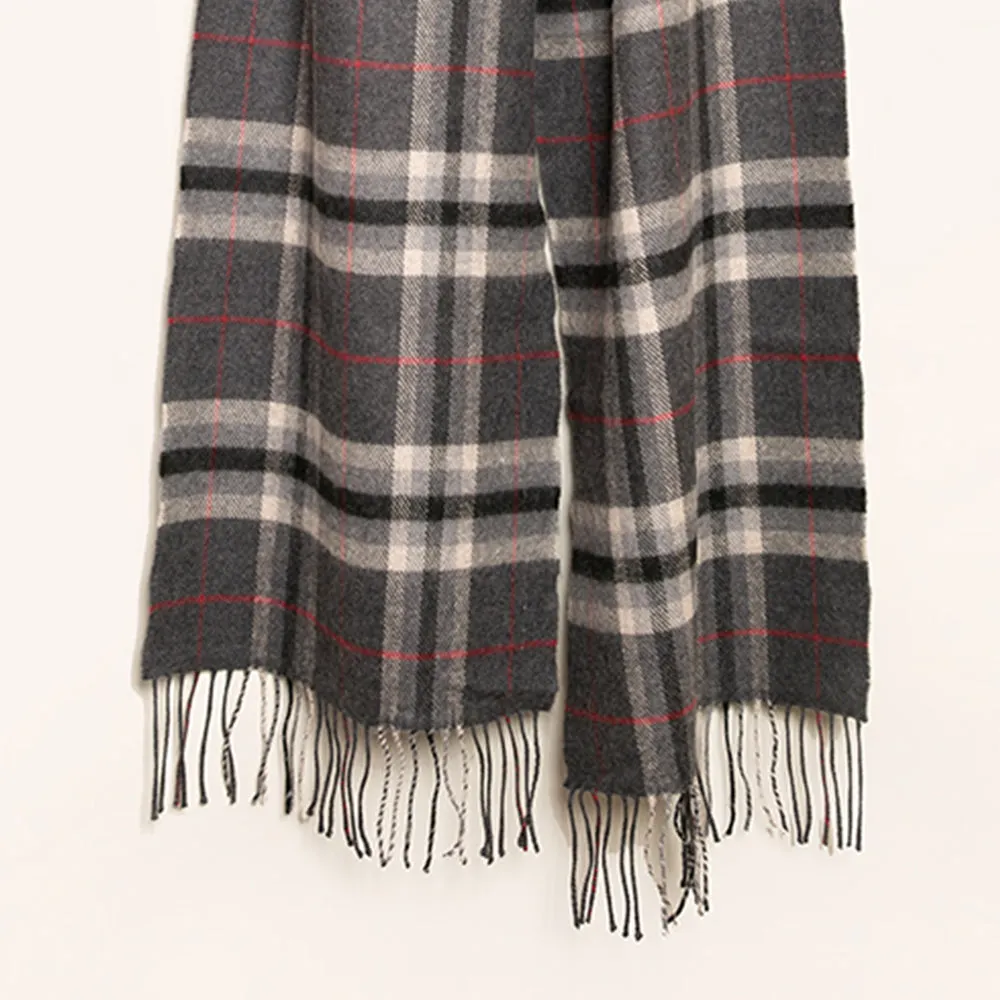 Charcoal and Red Check Merino Wool Scarf