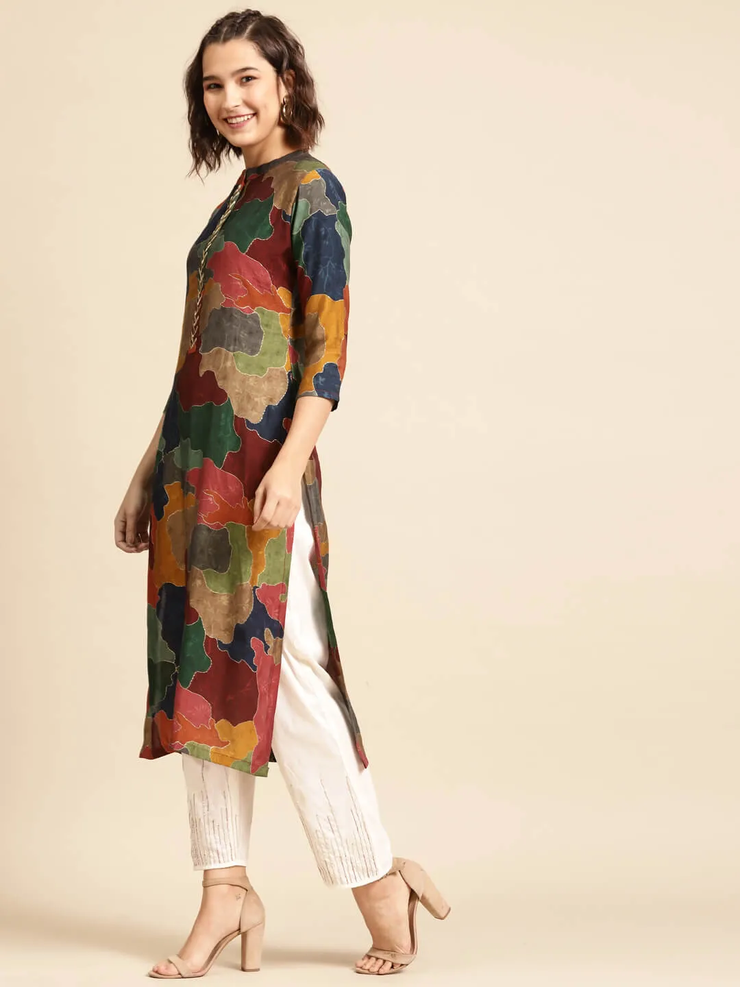 Colorful Printed & Embellished Straight Kurta – Multi