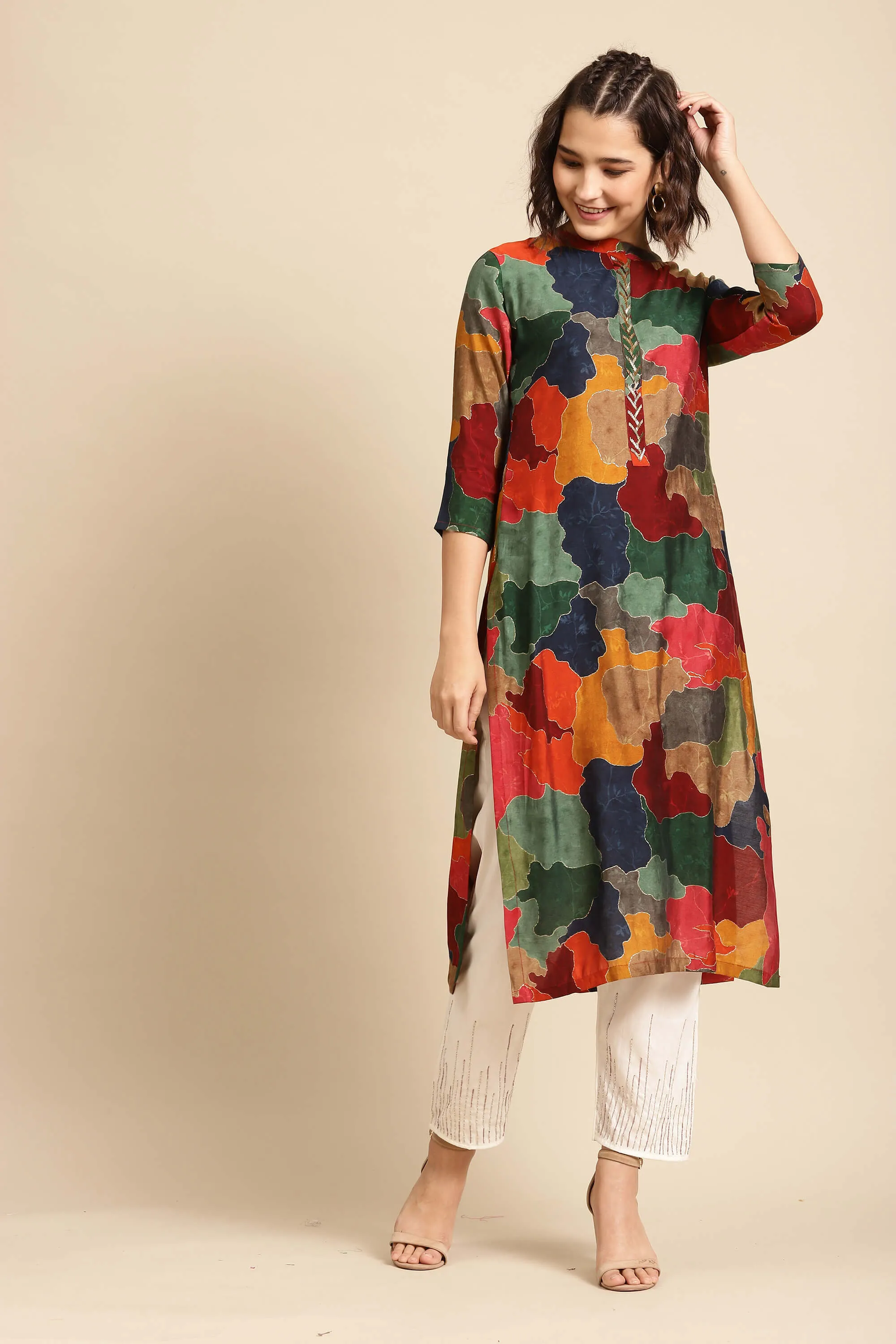 Colorful Printed & Embellished Straight Kurta – Multi