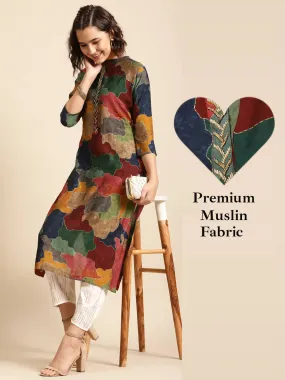 Colorful Printed & Embellished Straight Kurta – Multi