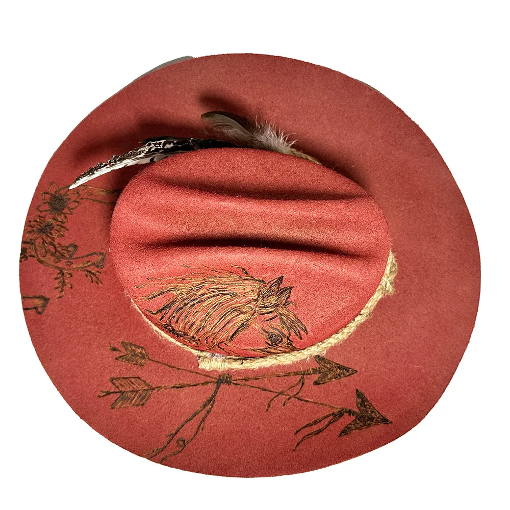 Cowboy Hat Custom Burned by Hand- Red - Bourbon Cowgirl