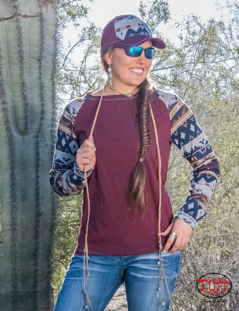 Cowgirl Tuff MAROON AZTEC TRUCKER CAP WITH BUCKIN' HORSE PATCH
