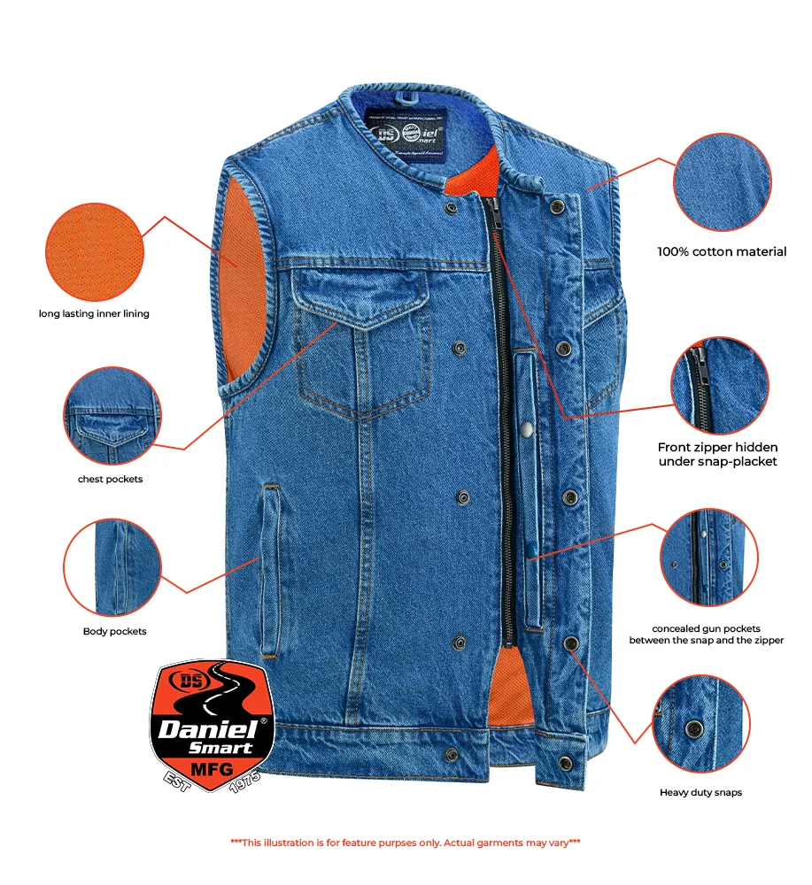 DM Concealed Snaps, Denim Material, Hidden Zipper, w/o Collar