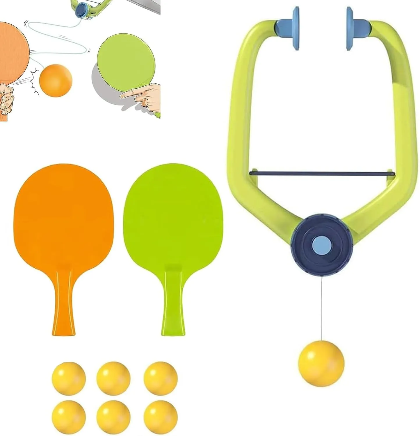 Door Ping Pong Game - Adjustable Doorway Table Tennis Trainer with 2 Rackets and 6 Balls for Ages 6 