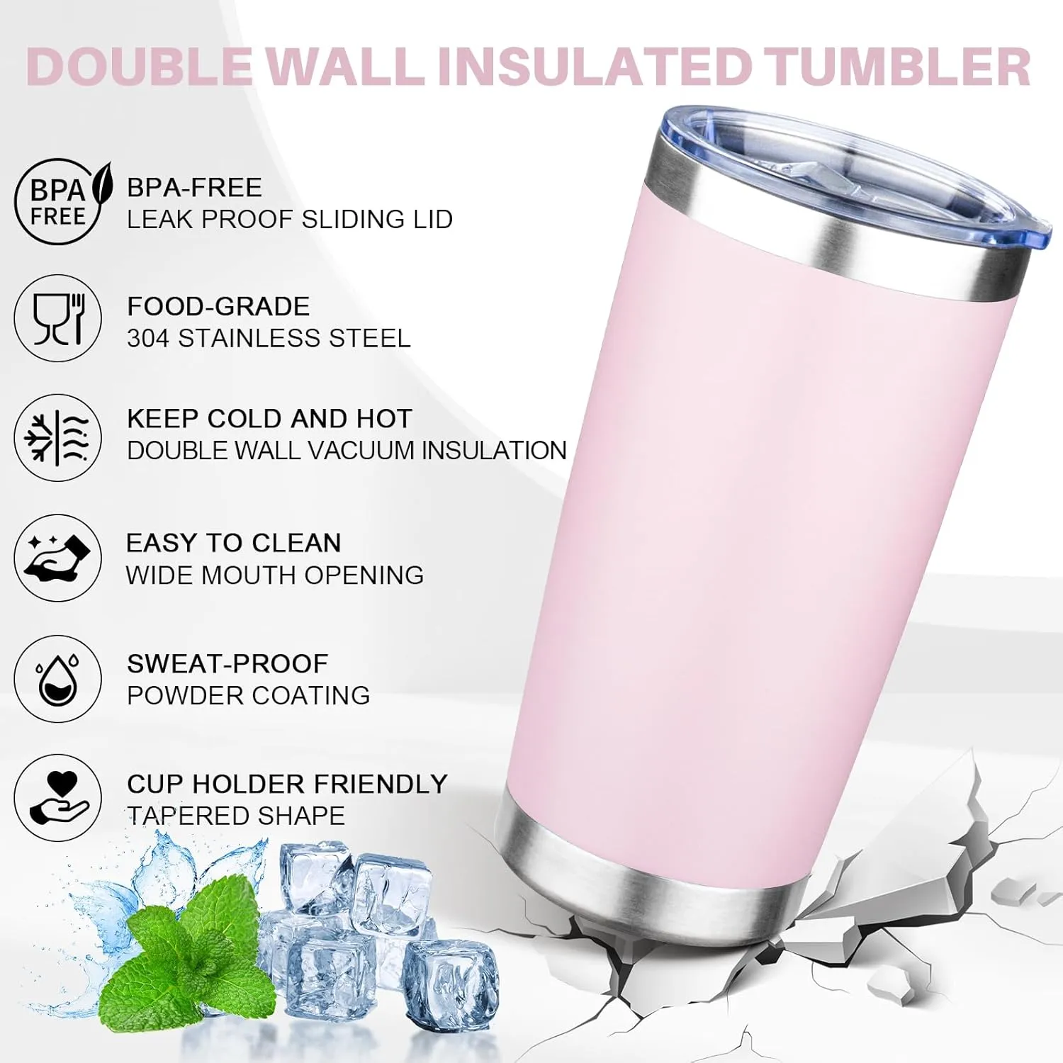 FristChoice 20oz Tumbler with Lid Double Wall Vacuum Insulated Travel Coffee Mug Stainless Steel Thermal Cup Powder Coated Sturdy Coffee Tumbler Bulk for Hot and Cold Beverage (Pink,1)