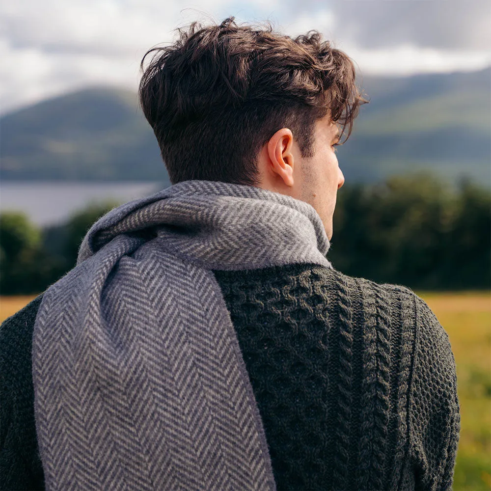 Grey Herringbone Merino & Cashmere Scarf