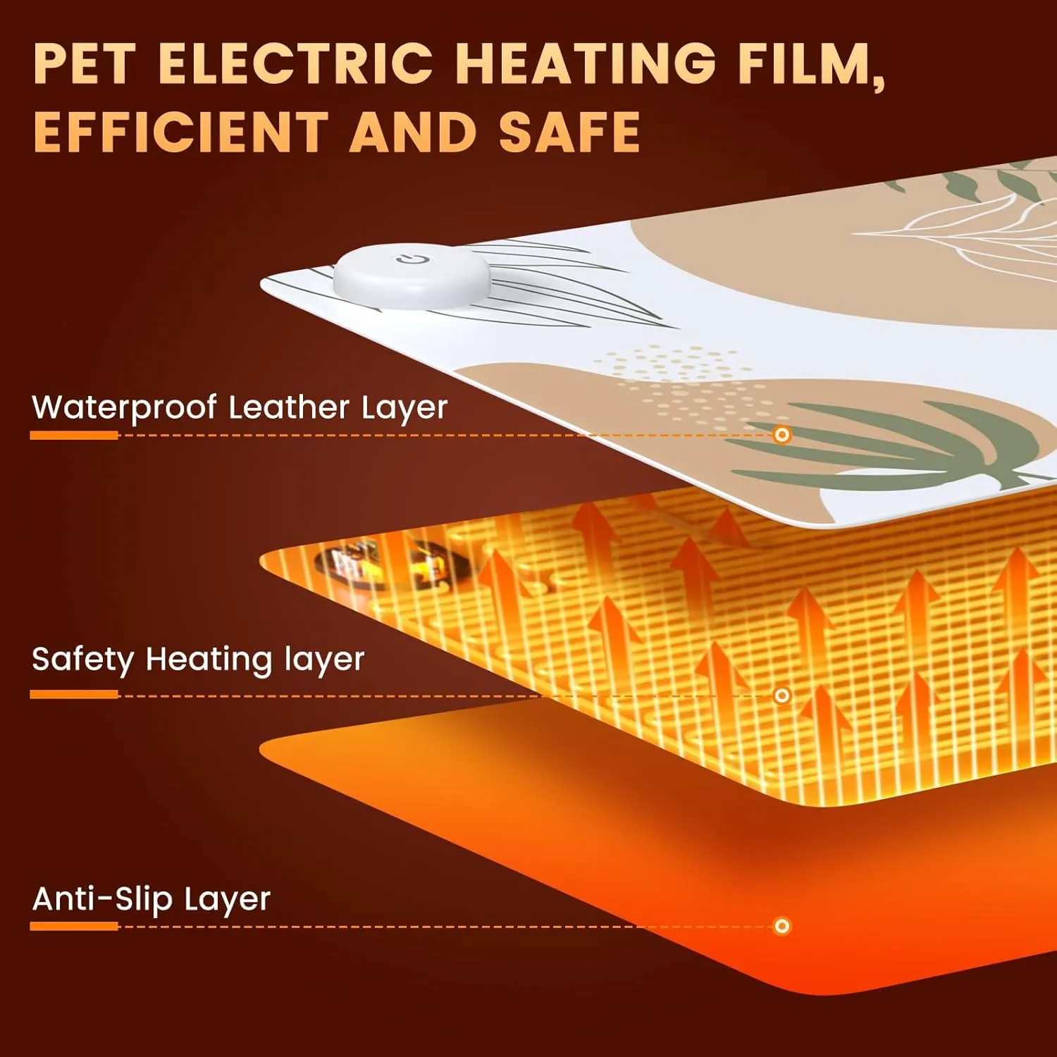 iLeadon Heated Mouse Pad, Electric Warm Desk Pad with 3 Heating Levels & 3 Auto Shut-Off Levels, 35.4" x 15.7" Large Safe Desk Mat Hand Warmer for Home Office Work, Abstract Leaves