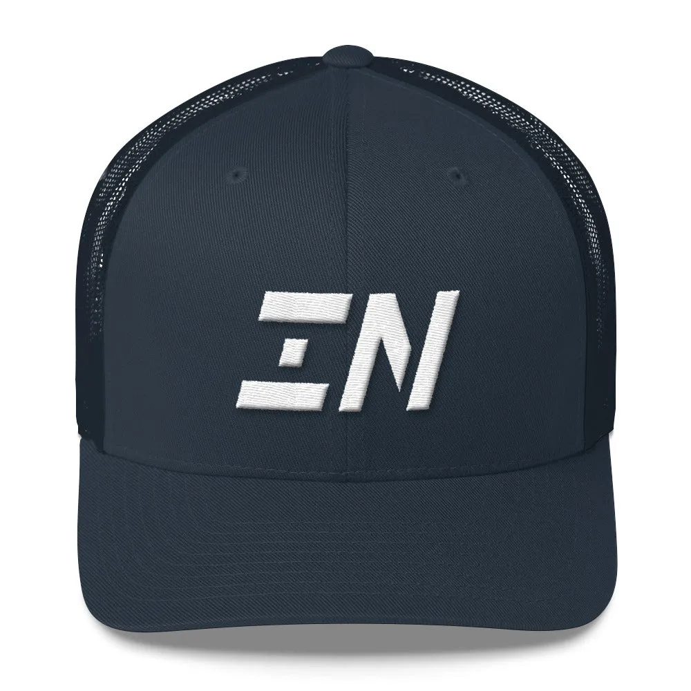 Indiana - Mesh Back Trucker Cap - White Embroidery - IN - Many Hat Color Options Available