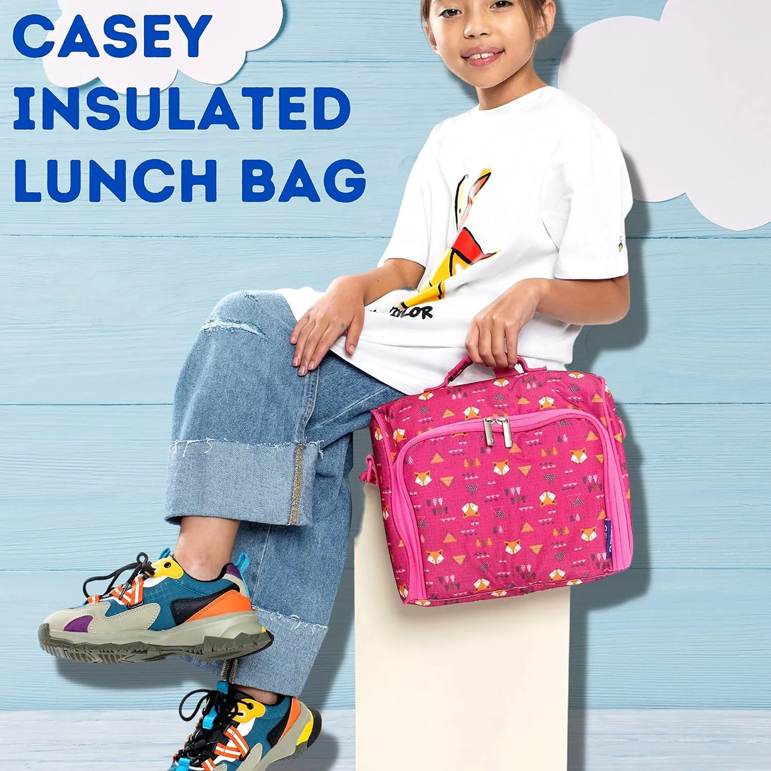 J World New York Casey Kids Lunch Bag. Cute Insulated Lunch-Box for Boys Girls, Blue, 9.5 X 10 X 3.5 (H X W X D)