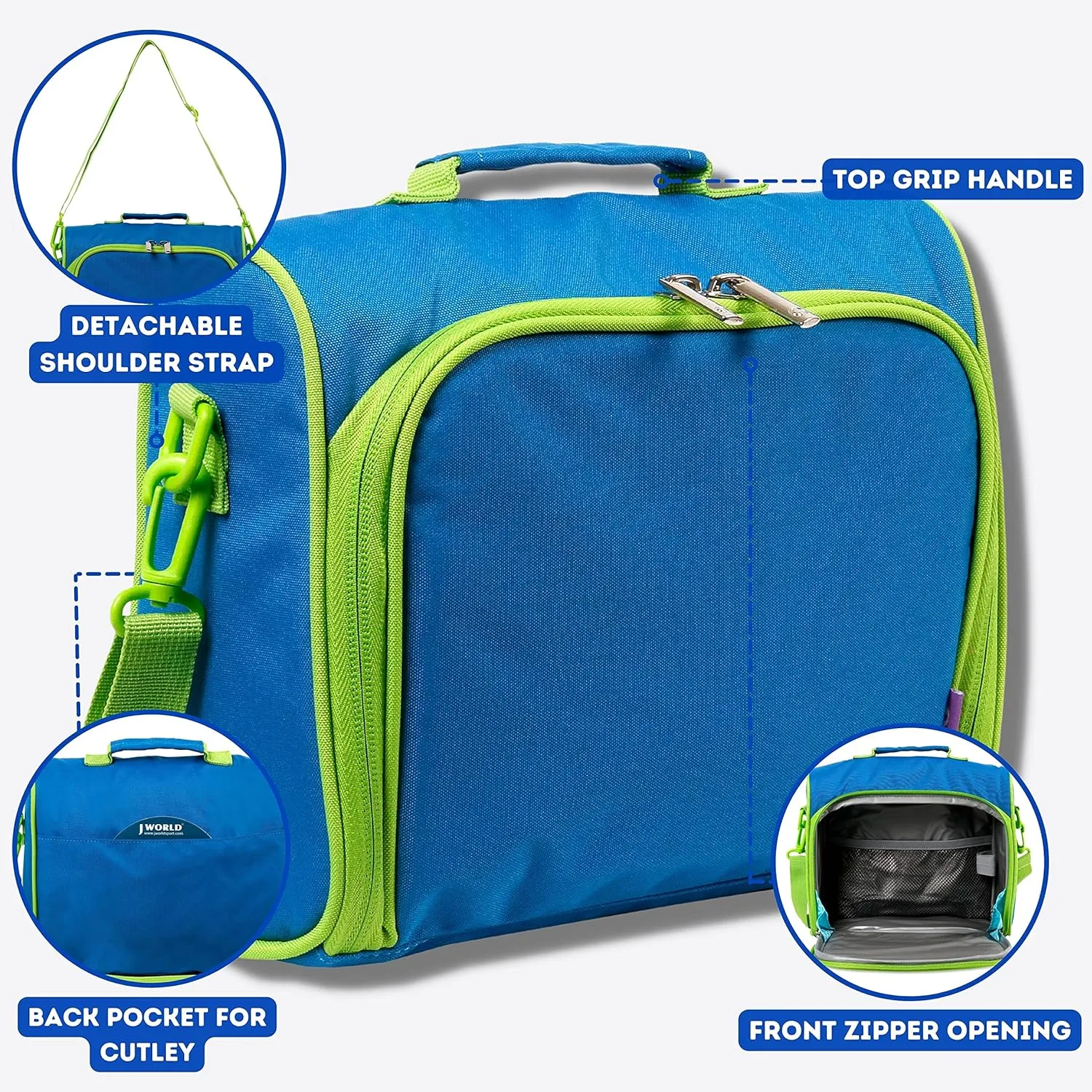 J World New York Casey Kids Lunch Bag. Cute Insulated Lunch-Box for Boys Girls, Blue, 9.5 X 10 X 3.5 (H X W X D)