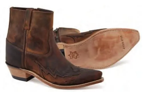 Jama Old West Mens Cowboy Boot Leather Ankle Boot MF1516 Aged Brown