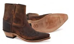 Jama Old West Mens Cowboy Boot Leather Ankle Boot MF1516 Aged Brown