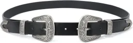 JASGOOD Women Leather Belts Ladies Vintage Western Design Black Waist Belt for Pants Dresses