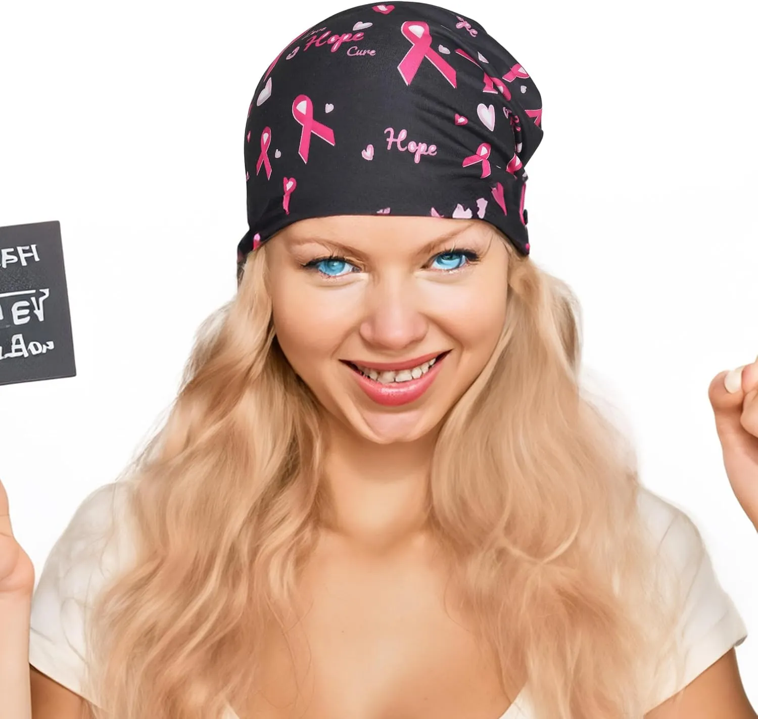 Jemis Sweet Heartwarming Breast Cancer Beanie Hat, Romantic Knitted Hat, Cancer Headwear Caps Baggy Skull Sleep Scarf