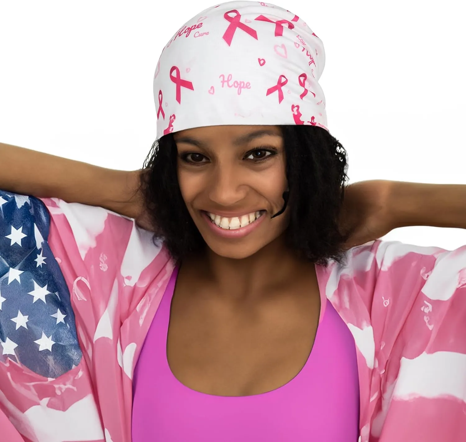 Jemis Sweet Heartwarming Breast Cancer Beanie Hat, Romantic Knitted Hat, Cancer Headwear Caps Baggy Skull Sleep Scarf