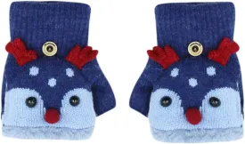 Kids Toddlers Cute Reindeer Fleece Lined Gloves Convertible Flip Top Fingerless Mittens for Boys Girls