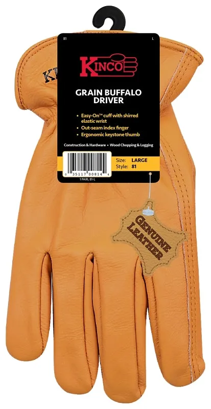 Kinco 81-XL Driver Gloves, Men's, XL, Keystone Thumb, Easy-On Cuff, Grain Buffalo Leather, Gold :PR: QUANTITY: 1