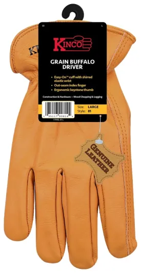 Kinco 81-XL Driver Gloves, Men's, XL, Keystone Thumb, Easy-On Cuff, Grain Buffalo Leather, Gold :PR: QUANTITY: 1