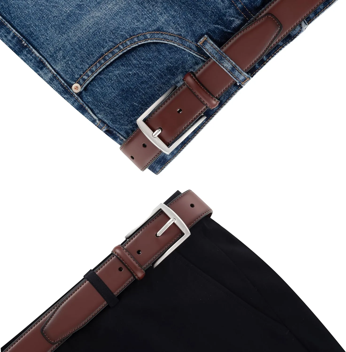 KM Legend Mens Leather Dress Belt for Work Business and Casual