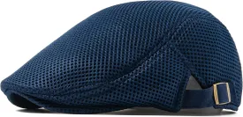 Lanzom Men's Breathable Mesh Summer Hat Adjustable Newsboy Beret Ivy Cap Cabbie Flat Cap Gatsby Driving Hunting Hats