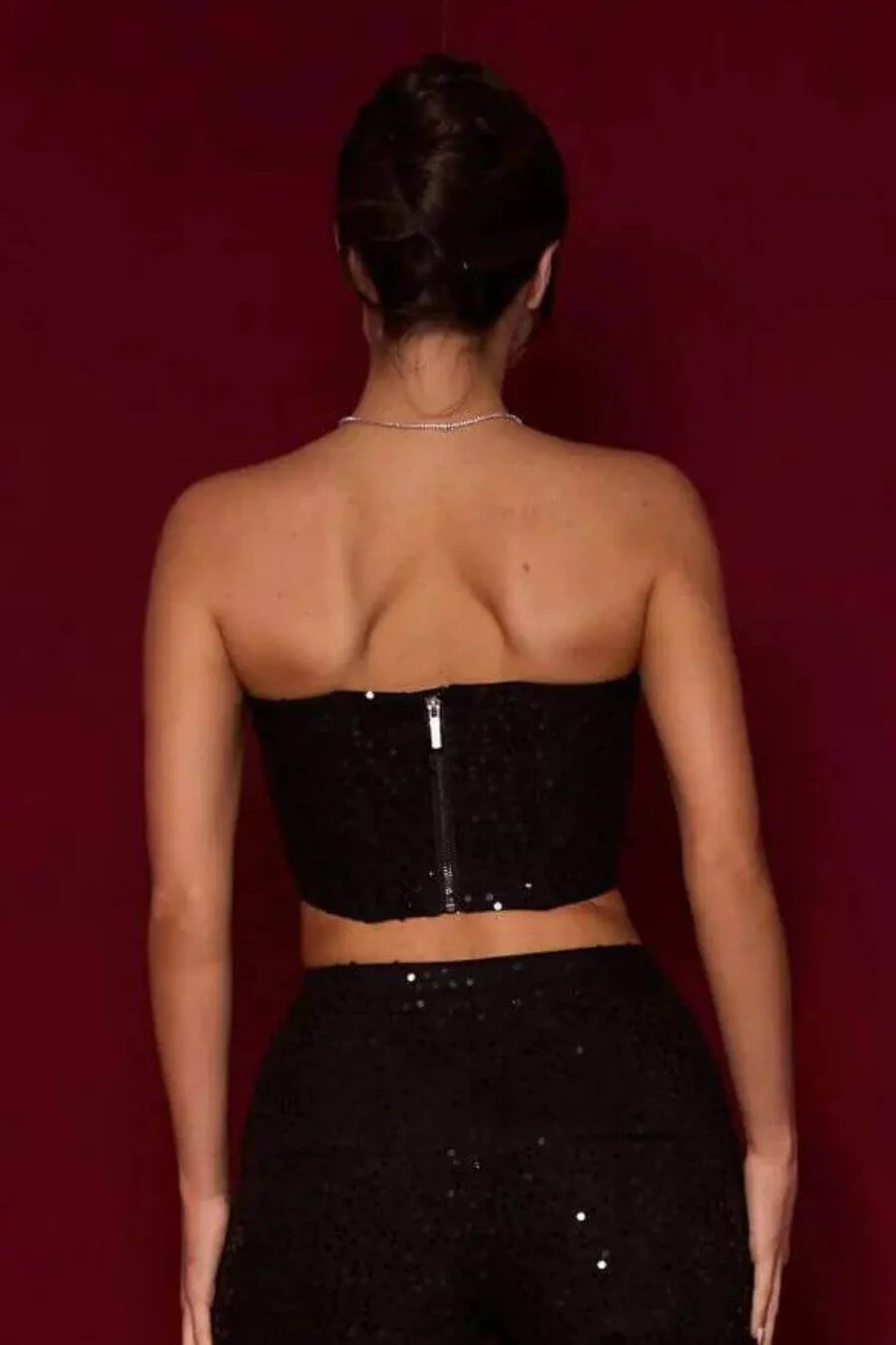 Lisa Denim Corset Top - Black