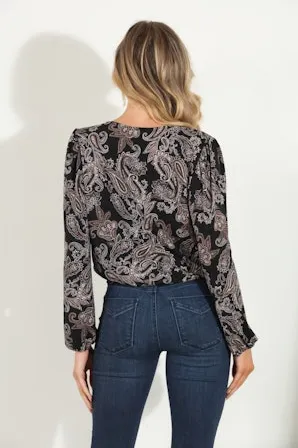 Long Sleeve Surplice Top | Delano Print