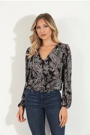 Long Sleeve Surplice Top | Delano Print
