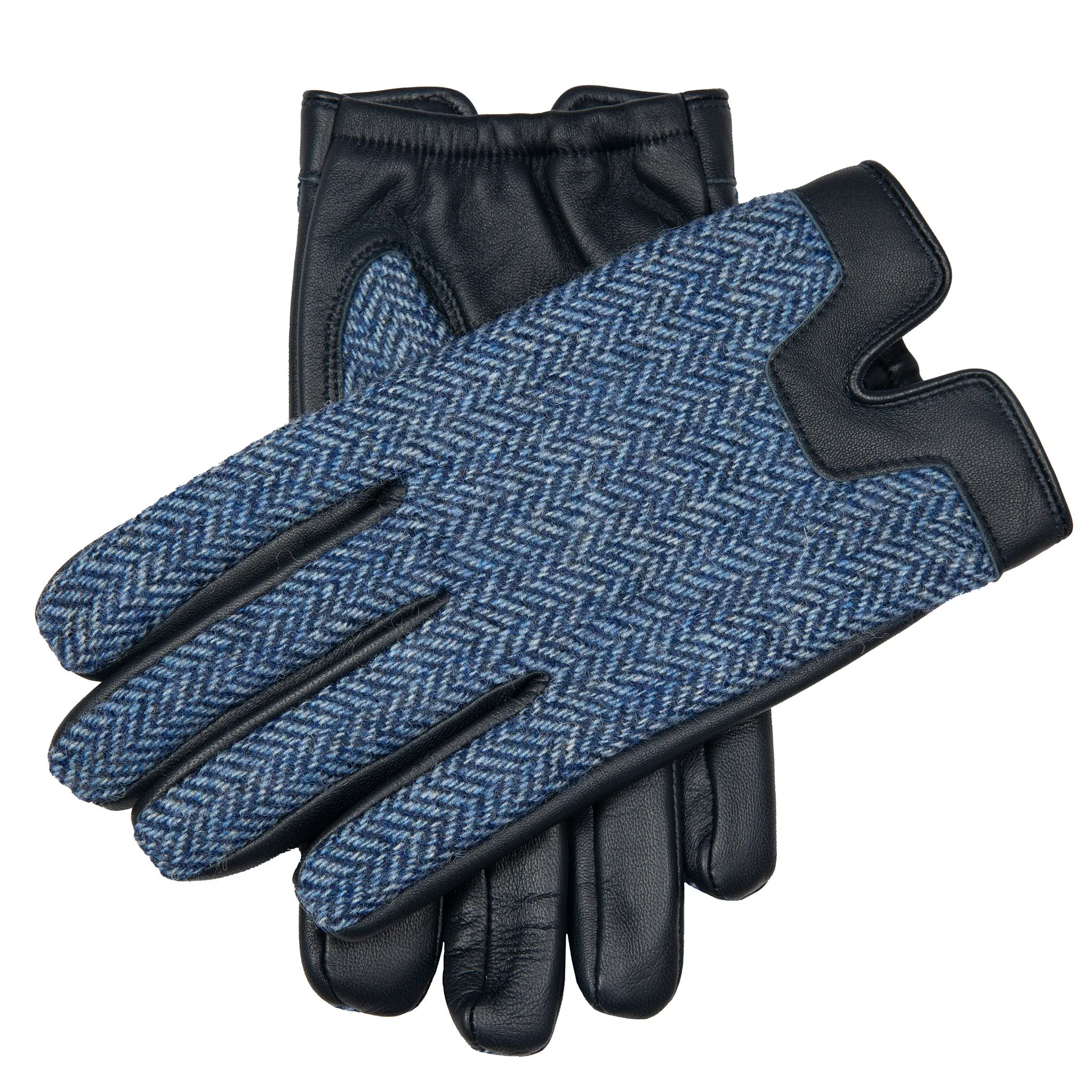 Men’s Heritage Touchscreen Cashmere-Lined Abraham Moon Herringbone Tweed and Leather Gloves
