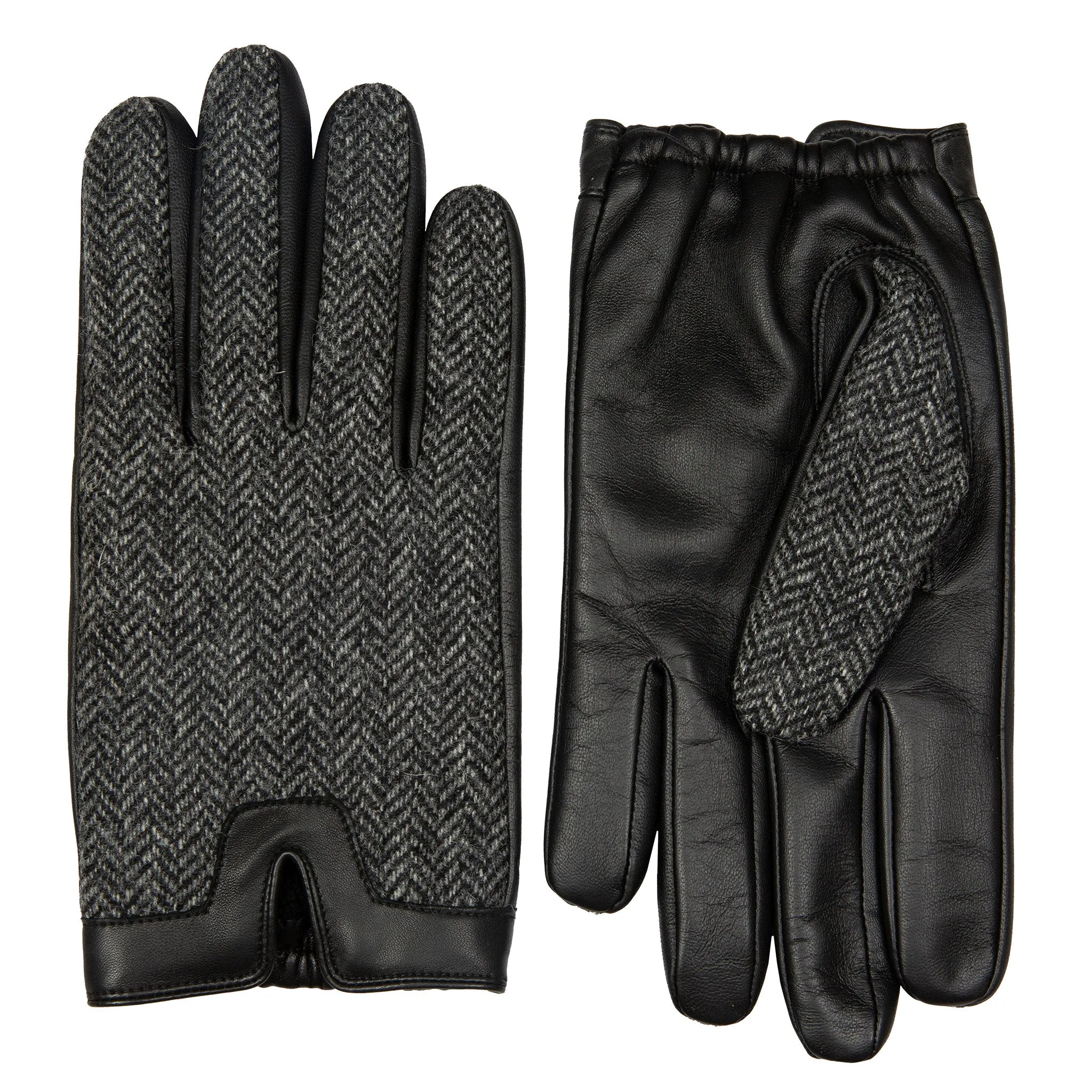 Men’s Heritage Touchscreen Cashmere-Lined Abraham Moon Herringbone Tweed and Leather Gloves