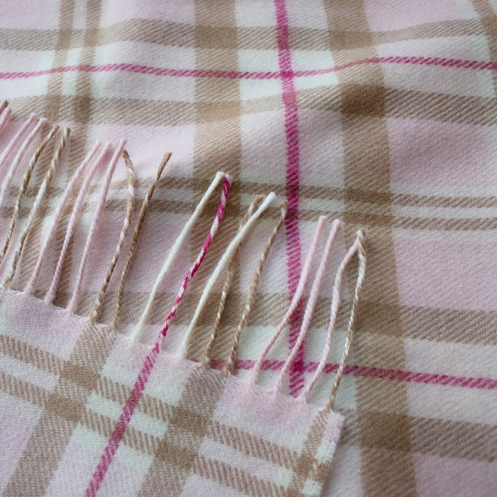 Merino Wool Scarf, Pink & Cream Check