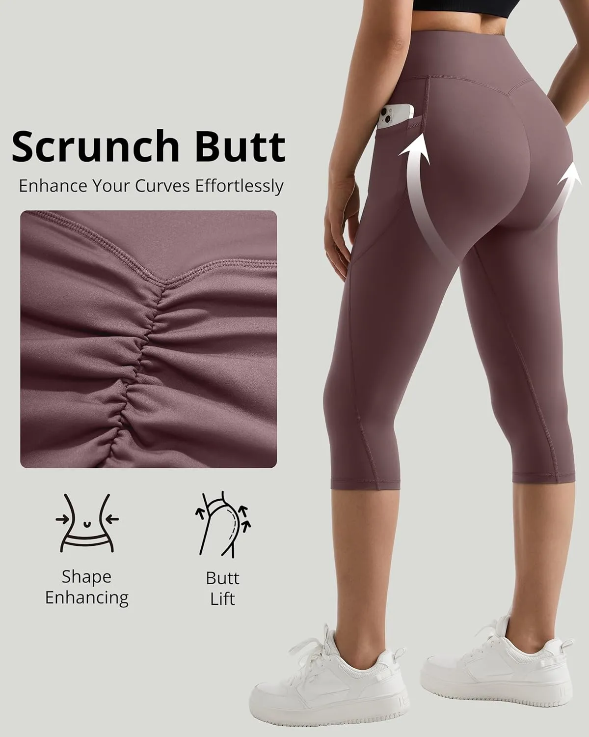 MOOSLOVER Women Buttery Soft Capris Leggings with Pockets High Waisted Scrunch Butt Tummy Control Workout Yoga Pants