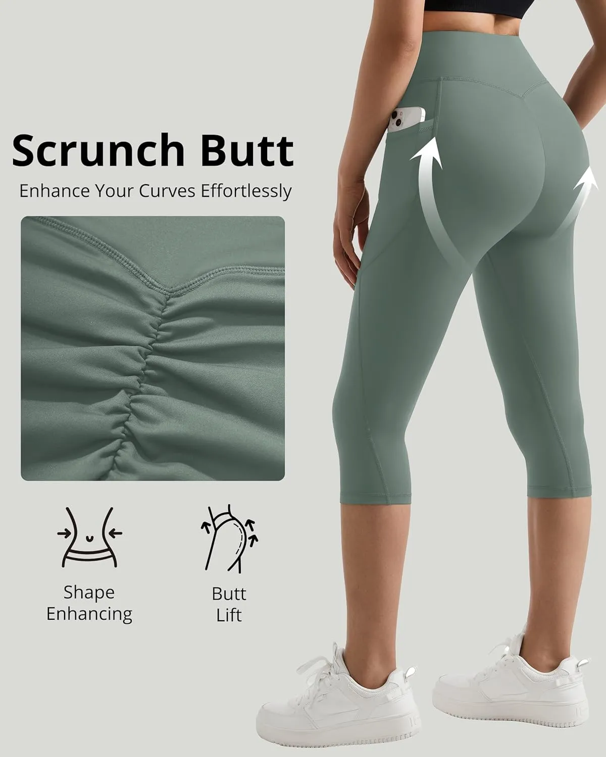 MOOSLOVER Women Buttery Soft Capris Leggings with Pockets High Waisted Scrunch Butt Tummy Control Workout Yoga Pants