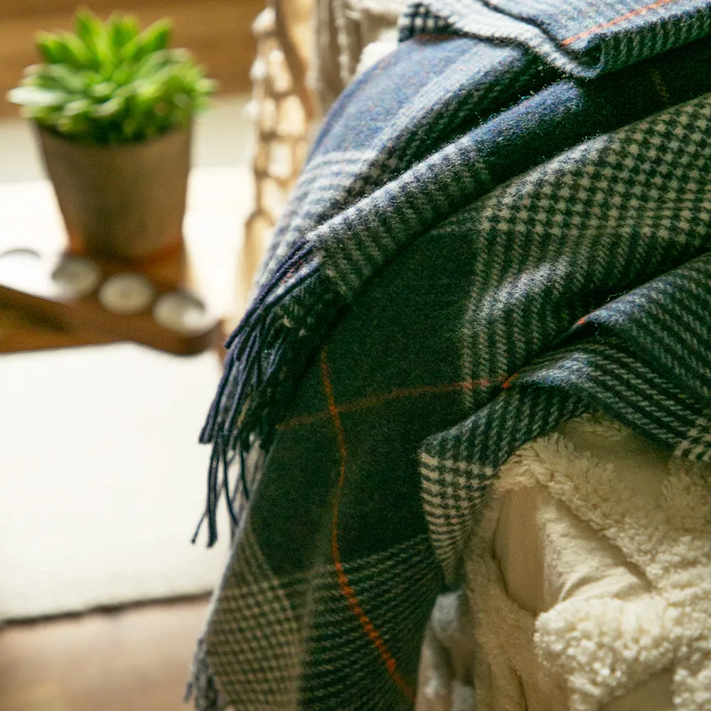 Navy Check Lambswool Blanket
