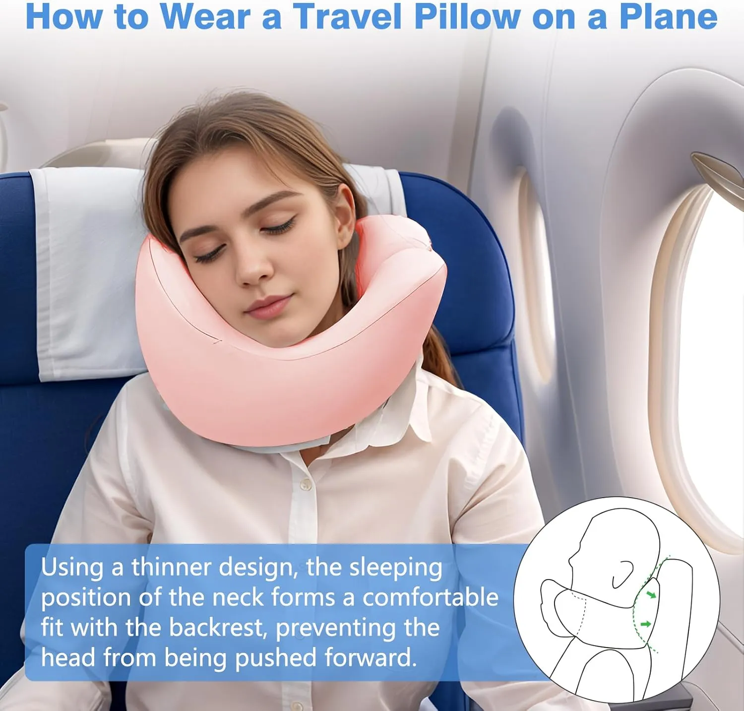 Neck Pillow Airplane, Memory Foam Travel Pillow, Travel Essentials with 3D Eye Masks, Earplugs and Storage Bag, U Shaped Neck Support for Airplane, Train, and Car